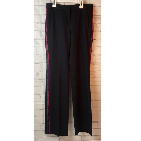 Black With Red Stripe detail work Pants Trousers Straight Leg High waist  size 6 - Picture 2 of 7
